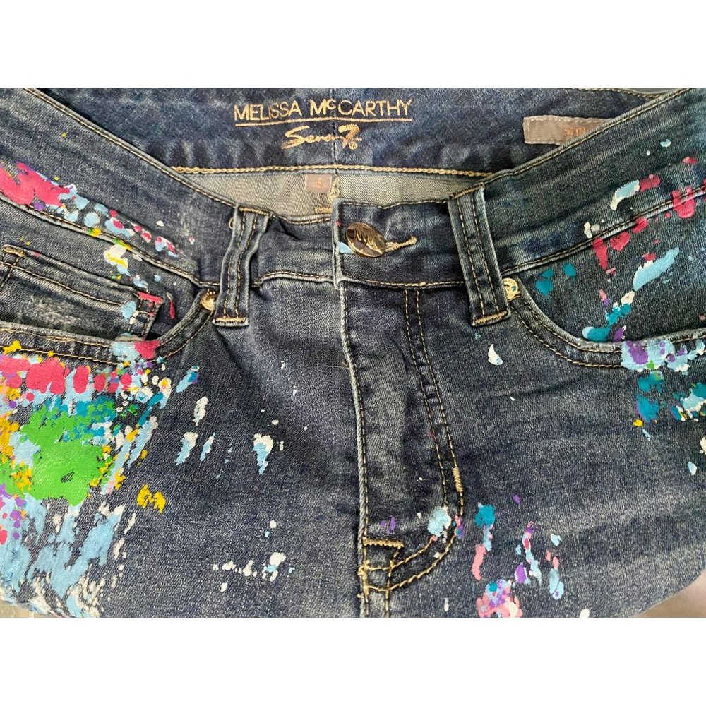 Melissa McCarthy 7 Paint Splash High Rise Jeans - Picture 2 of 6